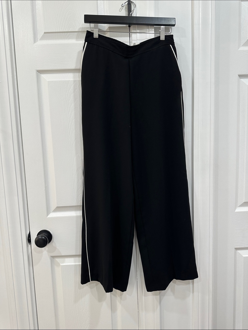Zara Black Wide-Leg Pants with White Side Stripe